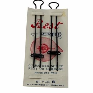 Vintage Best Hat Fastener Sewing Clip Pair Style S Black Metal Card Notions